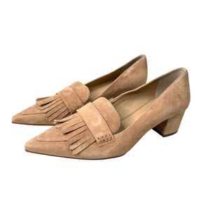 NEW Ann Taylor suede fringe pointed toe loafers Sz 9.5 nude beige neutral‎